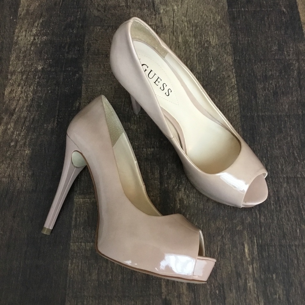 Guess Nude Patent Peep Toe Pumps Size 6
